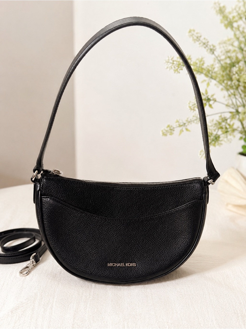 Michael Kors Black pebbled Leather Crescent crossbody/ shoulder bag